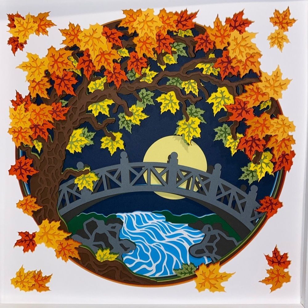 3D Autumn Fall Tree Bridge Shadowbox - Picture 7 of 8